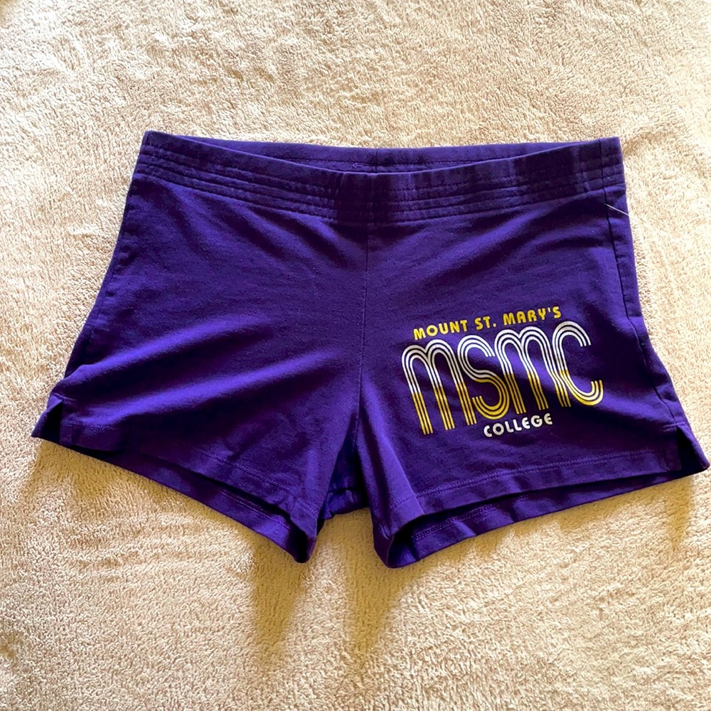 Champion Mount St. Mary’s MSMC college lady shorts purple w/slits on sides Sz S